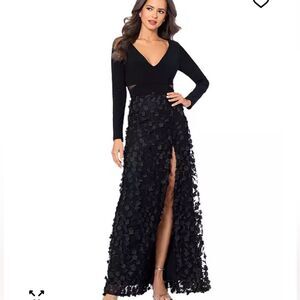 Xscape Black Mesh Cut Out Flower Skirt Gown NEW| Size 8